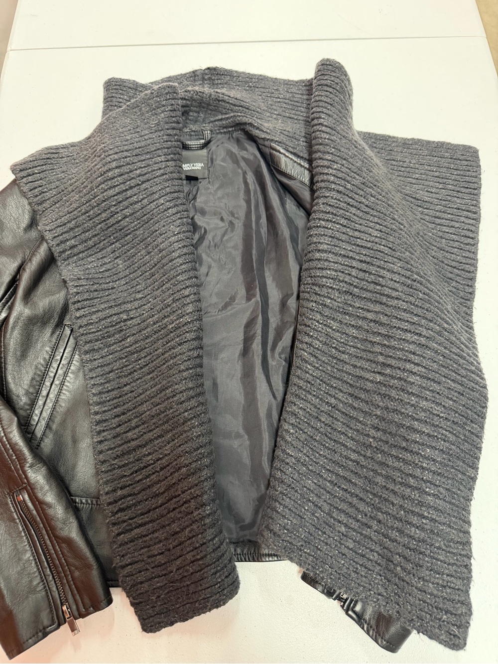 Simply Vera Vera Wang Faux Leather Knit Waterfall Jacket Black Gray Size S
